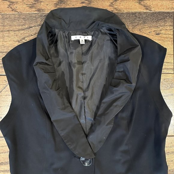 Size: 8 EUC Cabi Black Dinner Vest Ruffle Taffeta Tuxedo Collar  Style # 917 - Picture 4 of 5